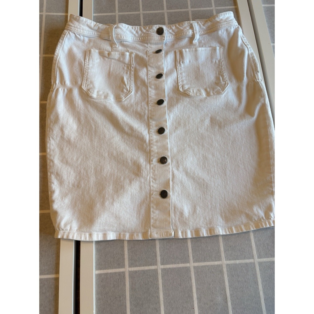 Coastal Cowgirl Women's Button‎ Front Mini Pencil Skirt White Denim Sz 10